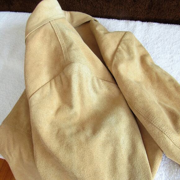 MICHAEL Michael Kors Women Suede Leather Camel Color Collared Full Zip Jacket L - Picture 8 of 8
